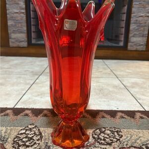 Elegant Amberina Viking Red Glass Vase
